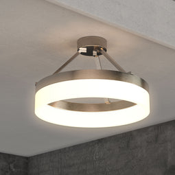 Modern Ceiling Light Fixture, Ring Semi Flush Mount LED, 25w, 3000k, 1450 Lumens, Dimmable (Warm White), ETL Listed, Brushed Nickel Finish