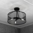Load image into Gallery viewer, Semi Flushmount Drum Ceiling Light, E26 Base, Steel Cage Matte Black Finish, 3 Years Warranty, UL Listed