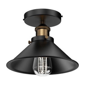 Semi Flush Mount Ceiling Lights Industrial Style, Antique Brass Finish with Matte Black color, E26 Base, UL Listed, 3 Years Warranty