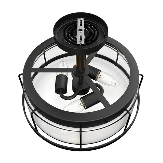 Semi-Flush Mount Drum Light Fixture, E26 Base, UL Listed, Matte Black Finish with Clear Glass Shade, 3 Years Warranty