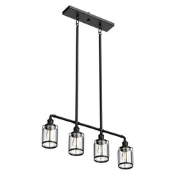 Linear Pendant Lighting Modern, 4-Lights with Clear Glass Shades, E26 Base, for Damp Location, UL Listed, Matte Black Finish