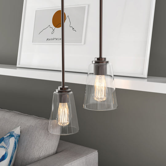 1-Light Flared Glass Modern Pendant Lighting - Clear Glass Shade - E26 Base, UL Listed for Damp Location