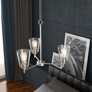 Chandelier Lighting Fixture, Flared Shape, Clear Glass Shades, E26 Base, UL Listed for Damp Location, 3 Years Warranty