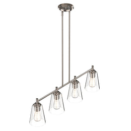 4-Lights Clear Glass Shade, Island Linear Pendant Light, E26 Base, UL Listed for Damp Location