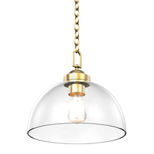 Load image into Gallery viewer, 1-Light Brass Dome Pendant Lighting - Gold Pendant Light with Clear Glass Shade, E26 Base, UL Listed for Damp Location