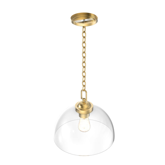 1-Light Brass Dome Pendant Lighting - Gold Pendant Light with Clear Glass Shade, E26 Base, UL Listed for Damp Location