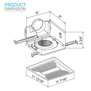 Ultra Quiet Bathroom Exhaust Fan w/ LED Light 4000K, 1000LM, 100 CFM, 0.8 Sones, Ceiling/Wall Mounted