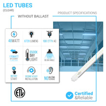 Load image into Gallery viewer, T8 8ft LED Tube/Bulb - 48W 6720 Lumens 6500K Clear, R17D Base, Double End Power - Ballast Bypass Fluorescent Replacement