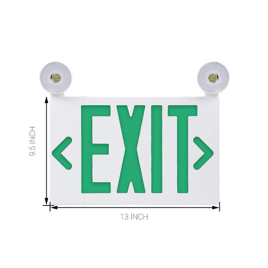 3.5 Watt LED Combo Green Exit Sign with Two Adjustable Head, UL Listed, 90-min Backup Battery