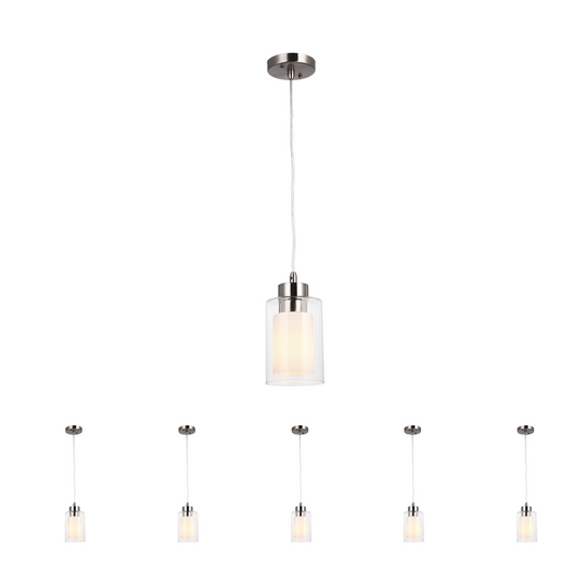 Cylinder Pendant Lighting - Modern Pendant Lights, 8W, Brushed Nickel Finish, 4000K (Cool White), 500 Lumens, ETL Listed