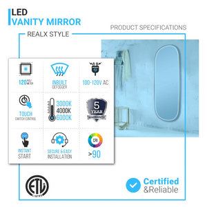 26 in. X 63 in. LED Lighted Bathroom Vanity Mirror with Rose Gold Frame, CRI 90+, Anti-Fog Adjustable Color Temperature & Remembrance, Lighted Makeup Mirrors, Realx Style