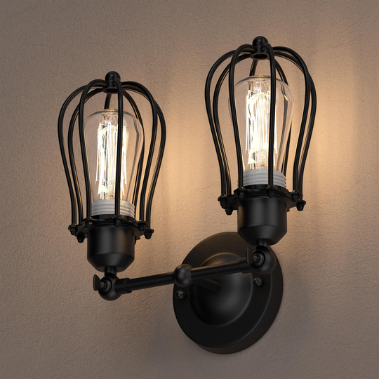 Wall Sconces and Wall Light Fixtures, Steel Birdcage, Matte Black Finish, E26 Base