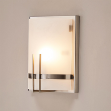 Load image into Gallery viewer, Modern Decorative Wall Sconces Lighting, Dimension: 9&quot; W x 12&quot;H x 5&quot;E, Brushed Nickel Finish with White glass shade