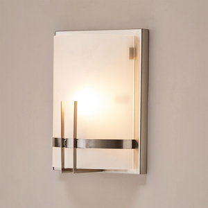 Modern Decorative Wall Sconces Lighting, Dimension: 9" W x 12"H x 5"E, Brushed Nickel Finish with White glass shade