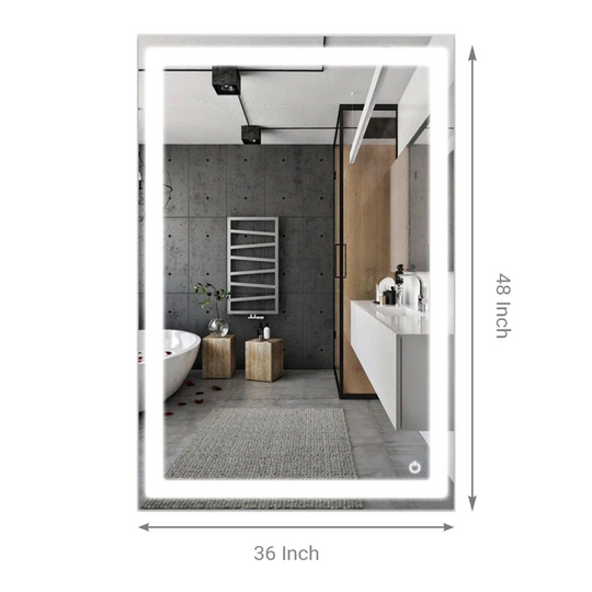 36" x 48"Inch LED Lighted Bathroom Mirror, CCT Changeable With Remembrance, Inner Window Style, Defogger On/Off Touch Switch