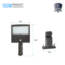 Load image into Gallery viewer, 150W LED Pole Light; High Voltage ; 5700K ; Universal Mount ; 200-480V With Photocell Bronze
