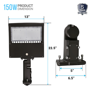 LED Parking Lot Lighting With Photocell, 150W, 525W Equal, 3000K, Universal Mount , Bronze, AC100-277V, LED Pole Light