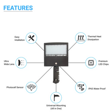 Load image into Gallery viewer, 150w-led-pole-light-with-photocell-3000k-universal-mount-bronze-ac100-277v