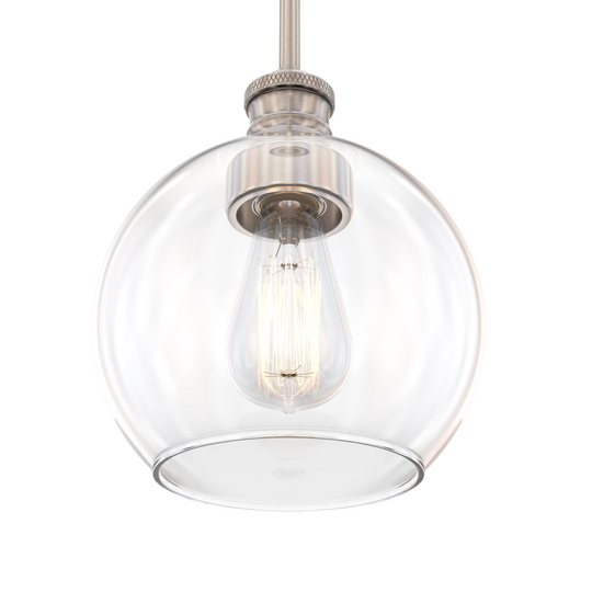 1-Light Clear Glass Hanging Light Fixtures with Brushed Nickel Finish, E26 Base, UL Listed for Damp Location