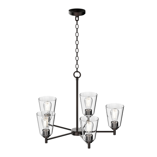 Chandelier Lighting Fixture, Flared Shape, Clear Glass Shades, E26 Base, UL Listed for Damp Location, 3 Years Warranty