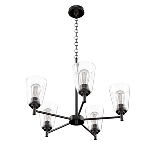 Chandelier Lighting Fixture, Flared Shape, Clear Glass Shades, E26 Base, UL Listed for Damp Location, 3 Years Warranty