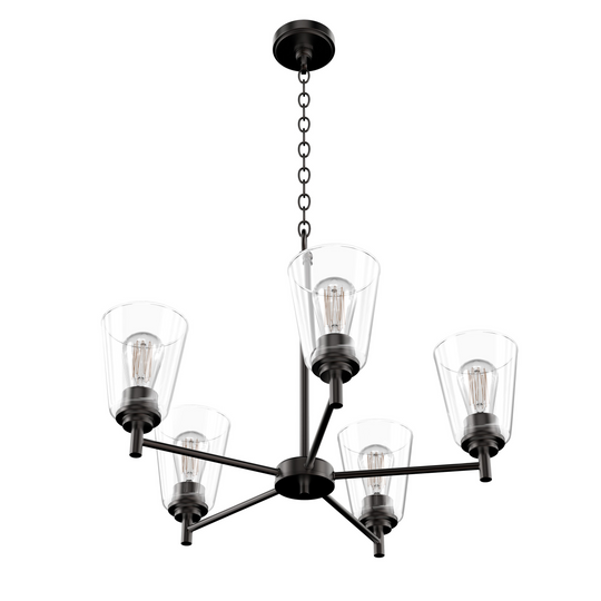 Chandelier Lighting Fixture, Flared Shape, Clear Glass Shades, E26 Base, UL Listed for Damp Location, 3 Years Warranty