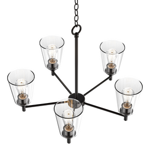 Chandelier Lighting Fixture, Flared Shape, Clear Glass Shades, E26 Base, UL Listed for Damp Location, 3 Years Warranty