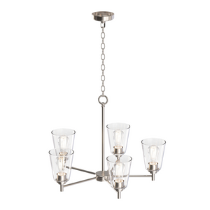Flared Shape Chandelier Lighting Fixture with Clear Glass Shades, E26 Base, UL Listed for Damp Location, 3 Years Warranty