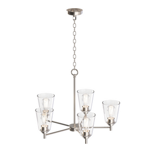 Chandelier Lighting Fixture, Flared Shape, Clear Glass Shades, E26 Base, UL Listed for Damp Location, 3 Years Warranty