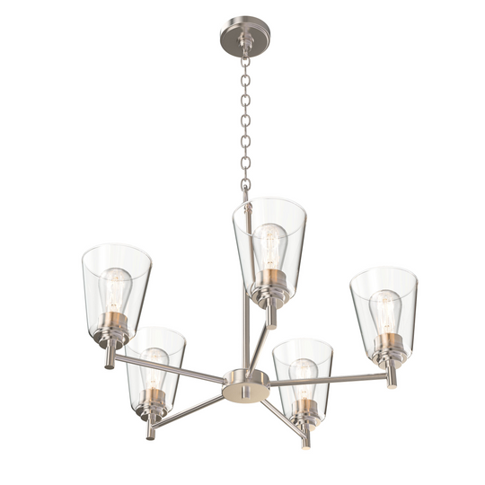 Chandelier Lighting Fixture, Flared Shape, Clear Glass Shades, E26 Base, UL Listed for Damp Location, 3 Years Warranty