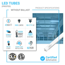 Load image into Gallery viewer, T8 8ft LED Tube/Bulb - 40W 5600 Lumens 5000K Frosted, Single Pin, Double End Power - Ballast Bypass Fluorescent Replacement