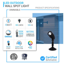 Load image into Gallery viewer, LED Outdoor Spotlight, 10W, 900 Lumens, Dimmable, Textured Black Finish, Wall Mounting, ETL Wet Location