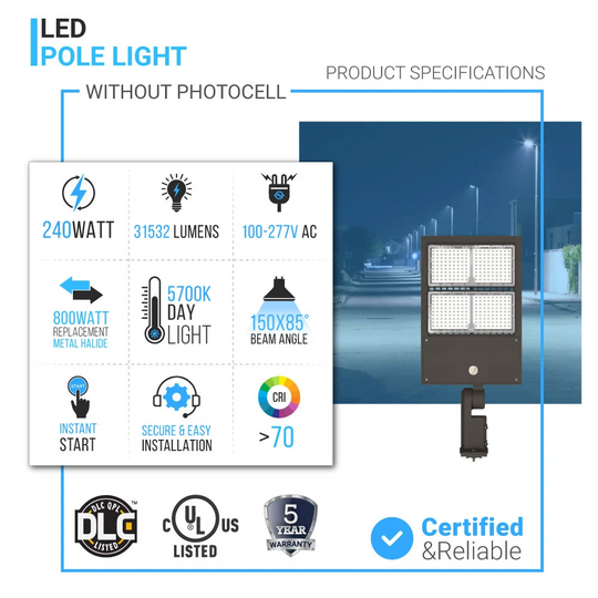 240W LED Parking Lot Area Light, 5700K, Universal Mount, Bronze, AC100-277V, Street Lamp