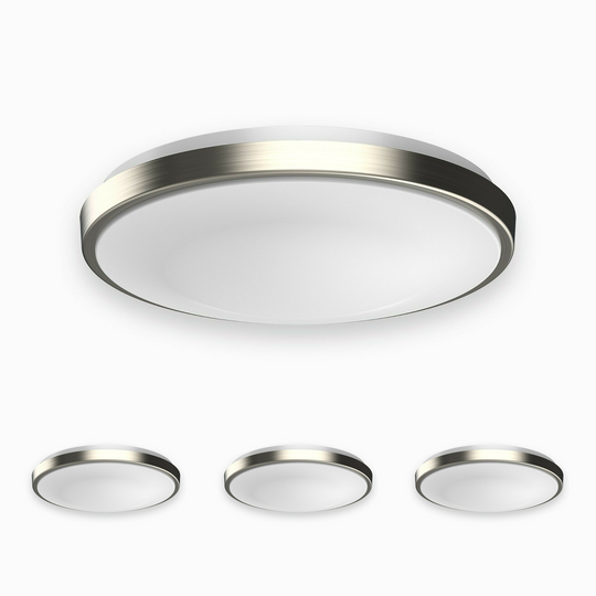 14" Round Brushed Nickel Dimmable Flush Mount; Single Ring; 1750 Lumens ; Power: 25W ; 3 Color Switchable (3000K/4000K/5000K)