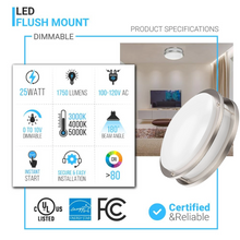 Load image into Gallery viewer, 14-Inch Double Ring Dimmable LED Flush Mount Ceiling Light, 25W (90W Equivalent), 1750lm, 3 Color switchable (3000K/4000K/5000K), Brushed Nickel Finish, Commercial or Residential
