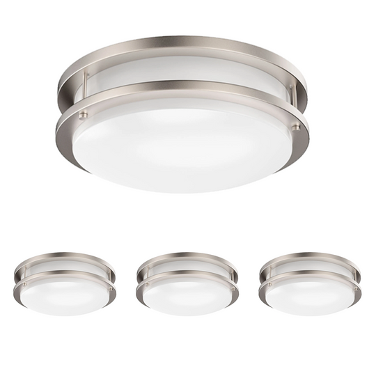 LED Flush Mount Double Ring, 12",18W (55W Equivalent), 1050lm, Dimmable, 3 Color Switchable (3000K/4000K/5000K), Brushed Nickel