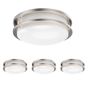 14-Inch Double Ring Dimmable LED Flush Mount Ceiling Light, 25W (90W Equivalent), 1750lm, 3 Color switchable (3000K/4000K/5000K), Brushed Nickel Finish, Commercial or Residential