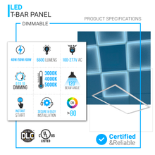Load image into Gallery viewer, 2 ft. x 4 ft. LED T-Bar Panel Light, 40W/50W/60W Wattage Adjustable, 3000K/4000K/5000K CCT Changeable, Dimmable, 6600LM, ETL &amp; DLC Listed, Perfect For Offices, Schools, Hospitals